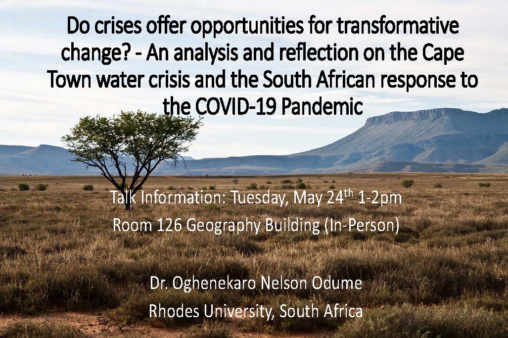 Flyer for Odume talk on 05-24-22 at the MSU Geography Department.